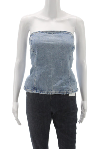 Zara Women Off Shoulder Sleeveless Cotton Basic Blouse Blue Size XL