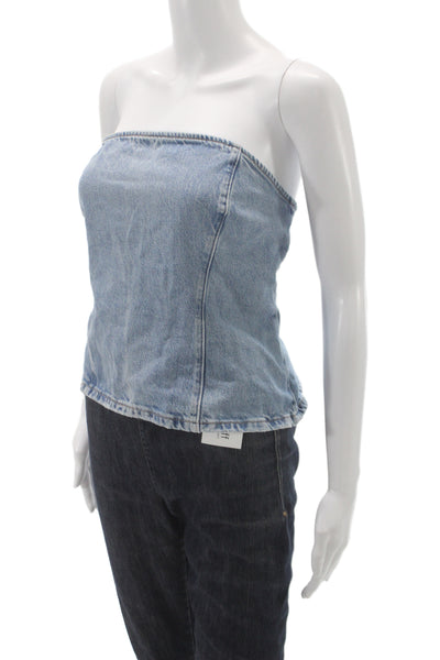 Zara Women Off Shoulder Sleeveless Cotton Basic Blouse Blue Size XL