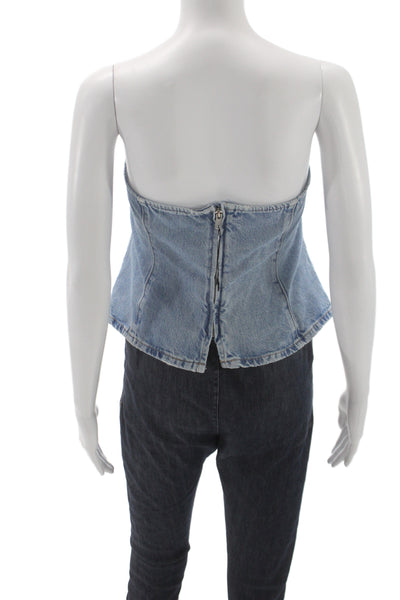 Zara Women Off Shoulder Sleeveless Cotton Basic Blouse Blue Size XL