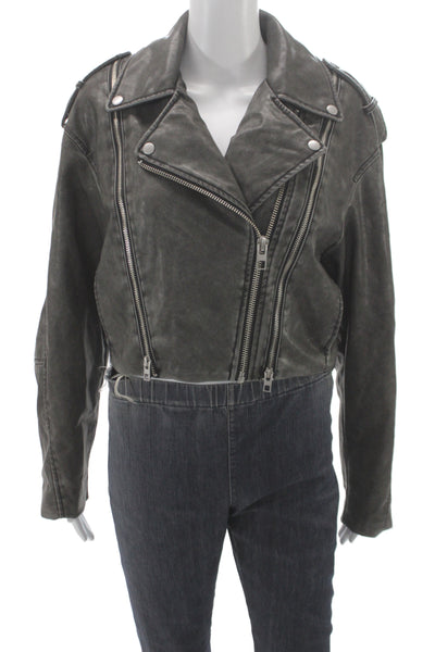 Zara Womens Biker Jacket Gray Polyurethane Long Sleeve Size M