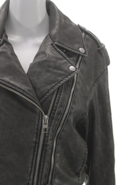 Zara Womens Biker Jacket Gray Polyurethane Long Sleeve Size M