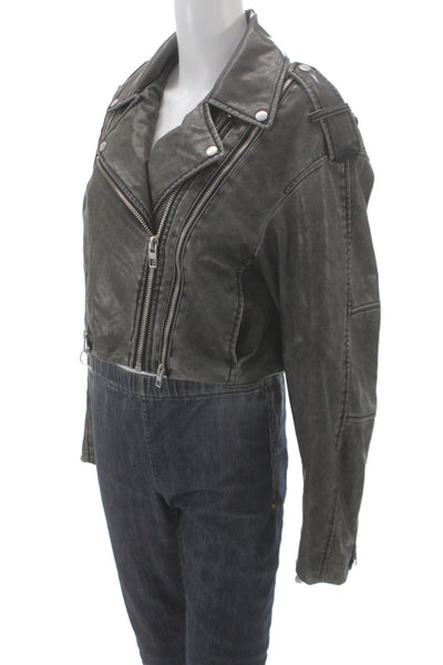 Zara Womens Biker Jacket Gray Polyurethane Long Sleeve Size M
