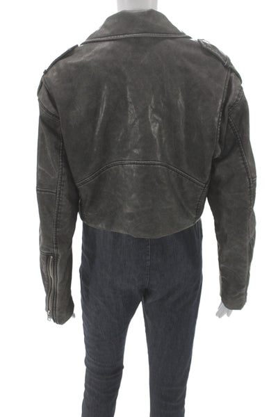 Zara Womens Biker Jacket Gray Polyurethane Long Sleeve Size M