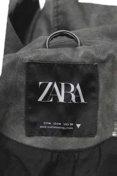 Zara Womens Biker Jacket Gray Polyurethane Long Sleeve Size M
