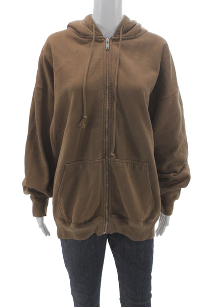 Brandy Melville Womens Brown Full Zip Hoodie 66% Cotton Size One Size