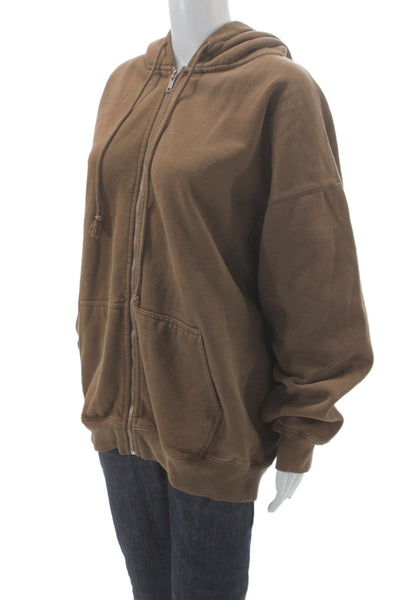 Brandy Melville Womens Brown Full Zip Hoodie 66% Cotton Size One Size