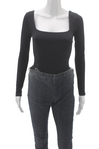 Babaton Womens Square Neck Long Sleeve One Piece Bodysuit Black Size XS