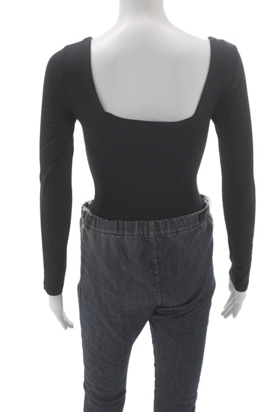 Babaton Womens Square Neck Long Sleeve One Piece Bodysuit Black Size XS
