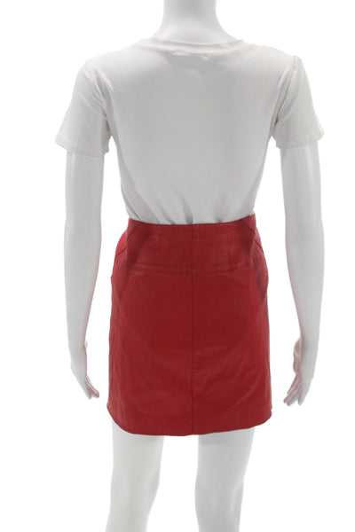 Theory Women Mini Lamb Leather Skirt Red Zip Classic Fall Size 10