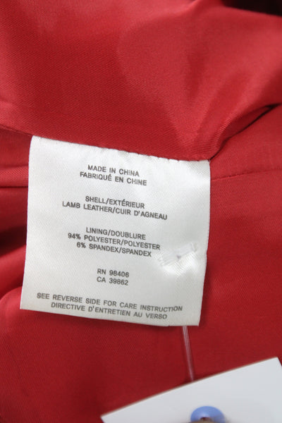 Theory Women Mini Lamb Leather Skirt Red Zip Classic Fall Size 10