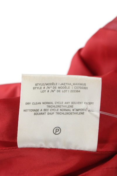 Theory Women Mini Lamb Leather Skirt Red Zip Classic Fall Size 10