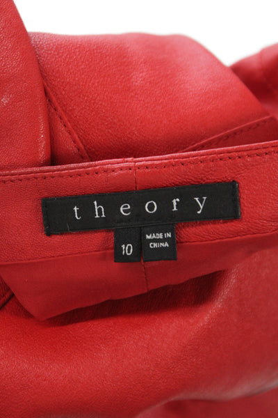 Theory Women Mini Lamb Leather Skirt Red Zip Classic Fall Size 10