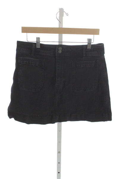 Madewell Womens A-Line Mini Skirt Black Button Cotton Size 12
