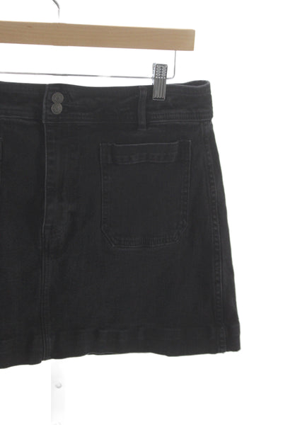 Madewell Womens A-Line Mini Skirt Black Button Cotton Size 12