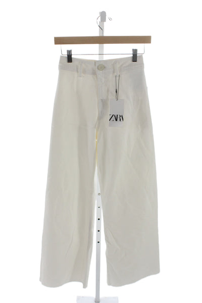 Zara Women Wide-Leg White High Rise Cotton Jeans Size 4