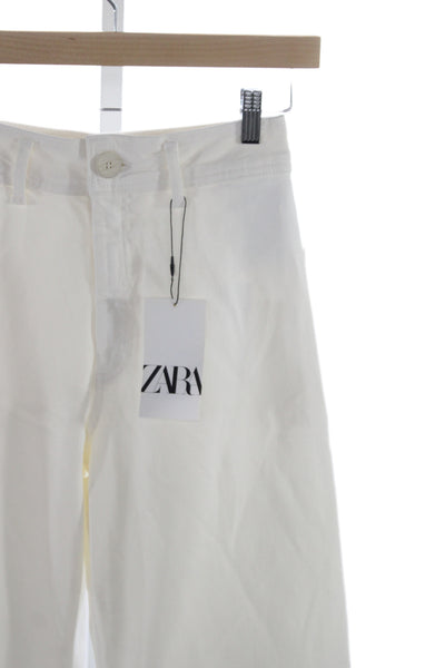 Zara Women Wide-Leg White High Rise Cotton Jeans Size 4