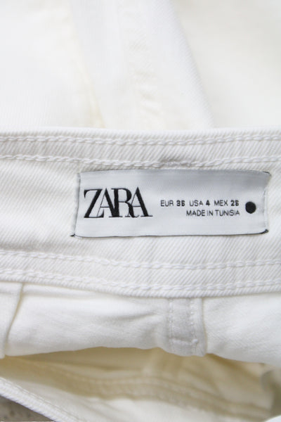 Zara Women Wide-Leg White High Rise Cotton Jeans Size 4