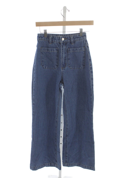 Rollas Women Wide Leg Jeans High Rise Blue 100% Cotton Size 24