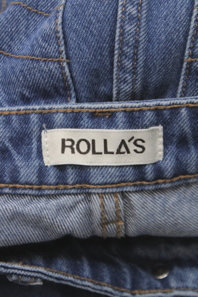 Rollas Women Wide Leg Jeans High Rise Blue 100% Cotton Size 24