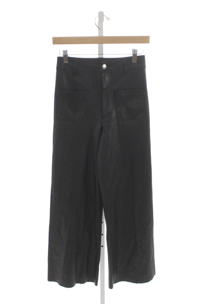 Zara Women Cropped Faux Leather Black Pants Button Size 2