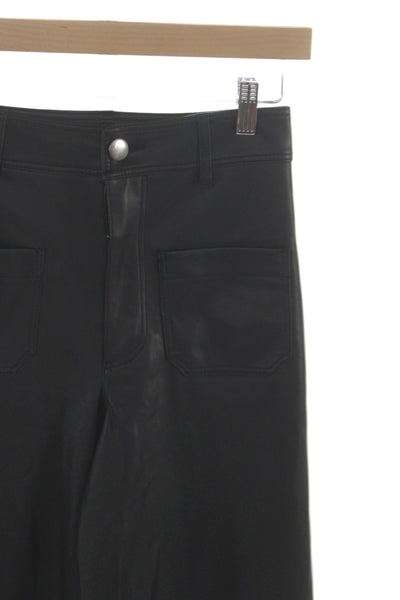 Zara Women Cropped Faux Leather Black Pants Button Size 2