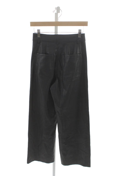 Zara Women Cropped Faux Leather Black Pants Button Size 2