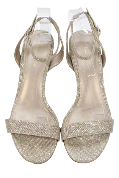 Pelle Moda Womens Ankle Strap Sandal Heels Gold Metallic Size 10 Medium