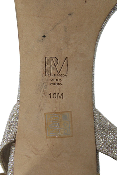Pelle Moda Womens Ankle Strap Sandal Heels Gold Metallic Size 10 Medium