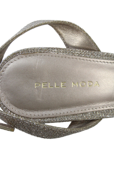 Pelle Moda Womens Ankle Strap Sandal Heels Gold Metallic Size 10 Medium