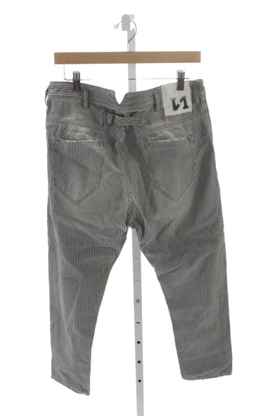 Novemb3r Mens Chino Pants Gray Striped Button Mid Rise Size 27