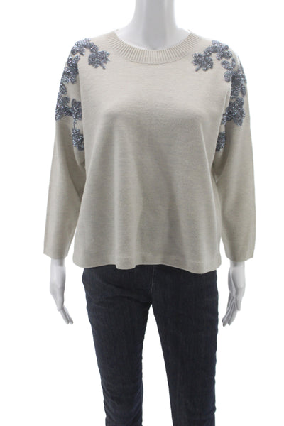 J Crew Women Merino Wool Crew Neck Sweater Beige Pullover Size S