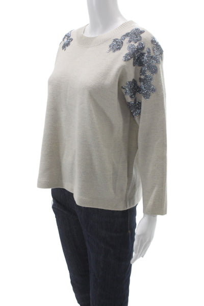 J Crew Women Merino Wool Crew Neck Sweater Beige Pullover Size S