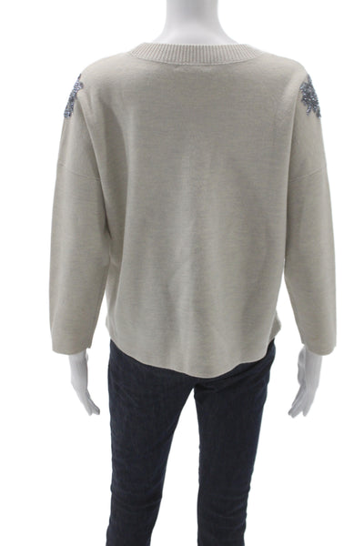 J Crew Women Merino Wool Crew Neck Sweater Beige Pullover Size S