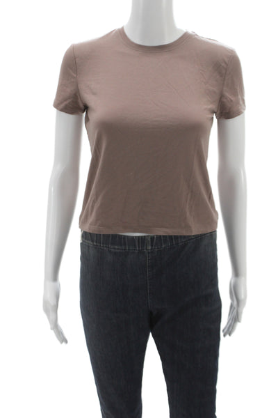 Babaton Womens Basic Brown Tencel Crew Neck Short Sleeve T-Shirt Size XS