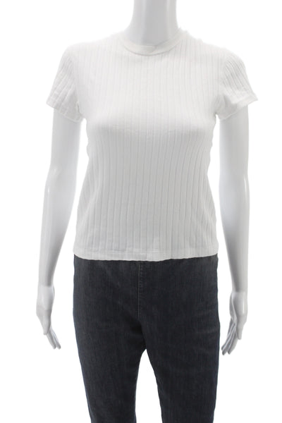 Re/Done Womens Basic Short Sleeve White Hemp Crew Neck T Shirt Size S