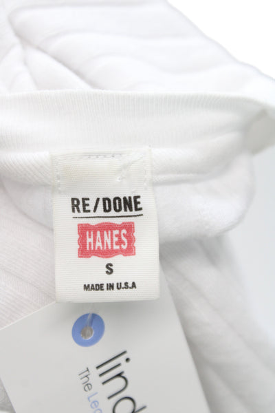 Re/Done Womens Basic Short Sleeve White Hemp Crew Neck T Shirt Size S