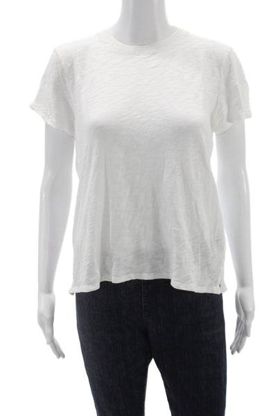ATM Womens Basic White Cotton Crew Neck Short Sleeve T-Shirt Size L