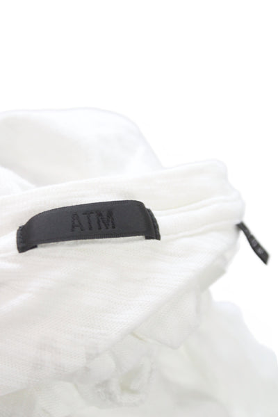 ATM Womens Basic White Cotton Crew Neck Short Sleeve T-Shirt Size L