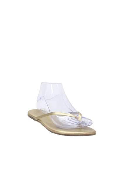 TKEES Women's T-Straps Flat Flip Flop Metallic Gold Size 5
