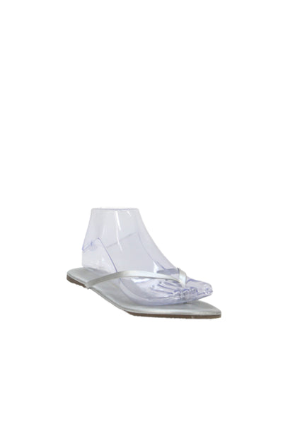 TKEES Women's T-Straps Flat Flip Flop Metallic Silver Size 5
