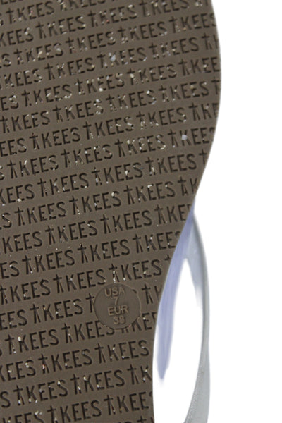 TKEES Women's T-Straps Flat Flip Flop Metallic Silver Size 5