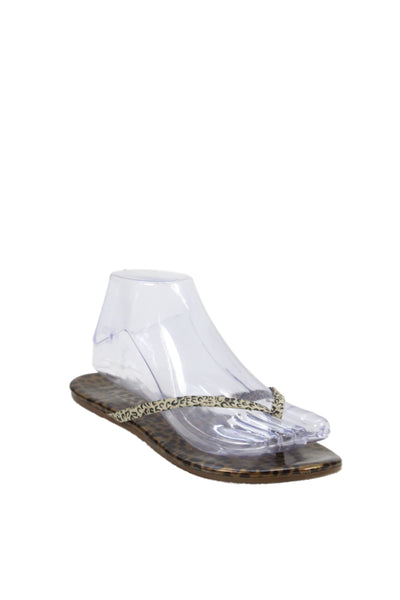TKEES Women's T-Straps Flat Flip Flop Animal Print Size 5
