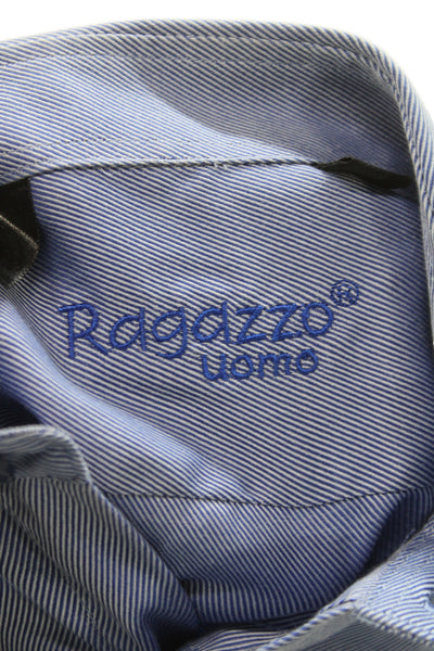 Ragazzo Uomo Childrens Boys Button Down Dress Shirt Blue Cotton Size 14