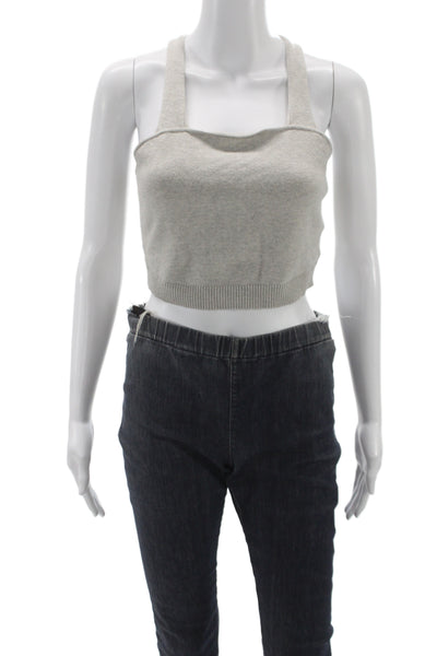 Theory Women Cropped Tank Gray Square Neck Cotton Size S
