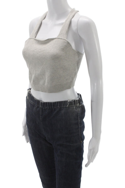 Theory Women Cropped Tank Gray Square Neck Cotton Size S