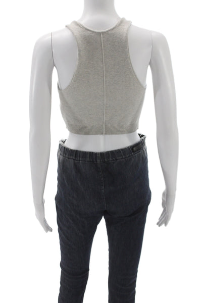 Theory Women Cropped Tank Gray Square Neck Cotton Size S