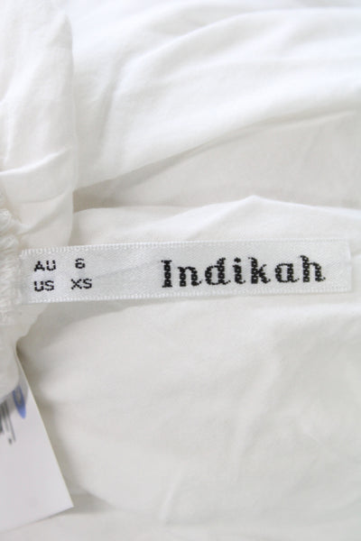 Indikah Women Boho Off Shoulder Mini Dress White Rayon Long Sleeve Size 6