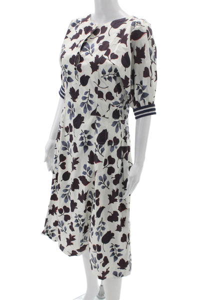 Warm Womens White Floral Shirt Dress 100% Cotton Short Sleeve Midi Size M