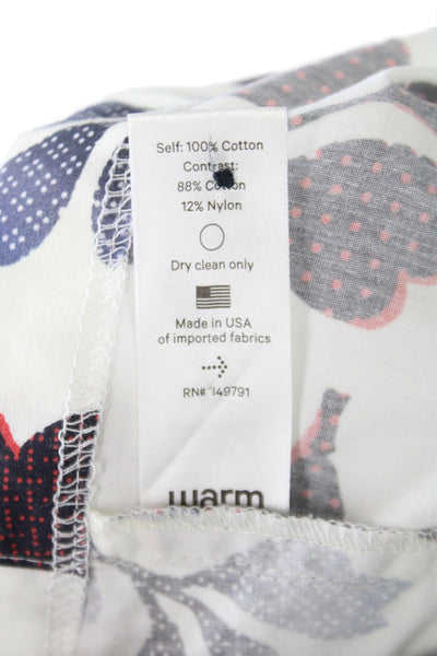 Warm Womens White Floral Shirt Dress 100% Cotton Short Sleeve Midi Size M