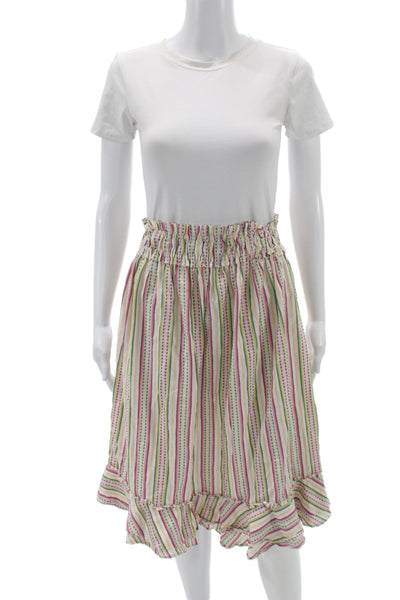 Anthropologie Womens Peasant Striped Cotton Knee Length Multicolor Skirt Size S